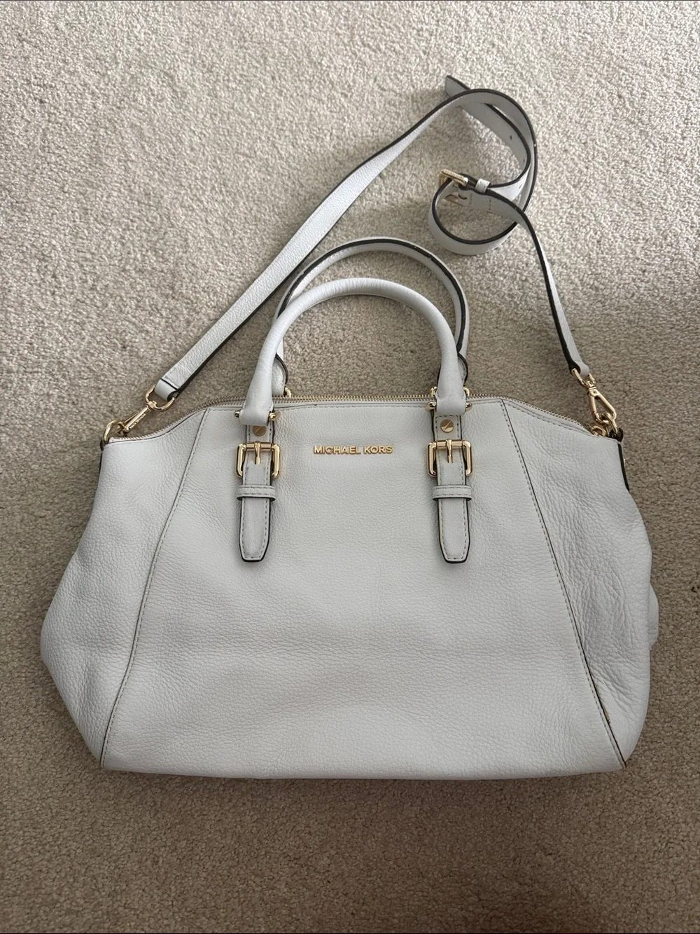 Michael Kors Pale Gray Leather Satchel with Gold Hardware